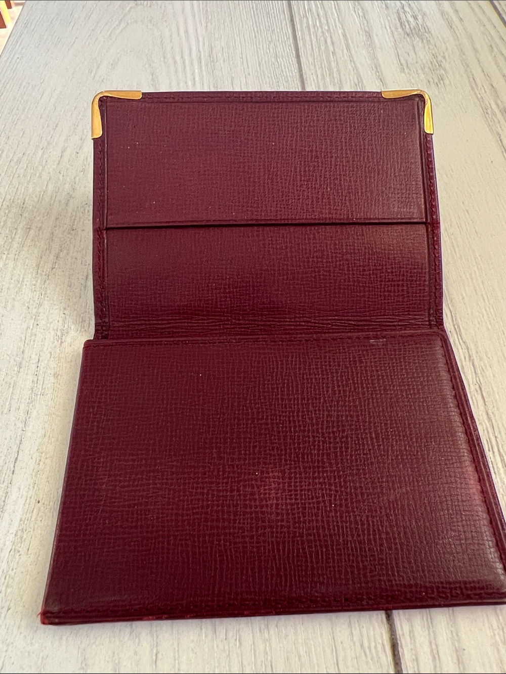 Cartier Burgundy Leather Card with Gold Corner Accents - Picture 2 of 11